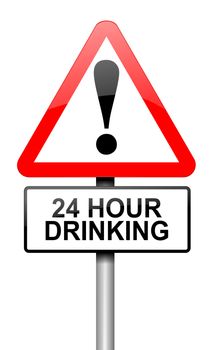 Illustration depicting a road traffic sign with a 24 hour drinking concept. White background.