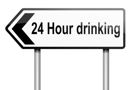 Illustration depicting a road traffic sign with a 24 hour drinking concept. White background.