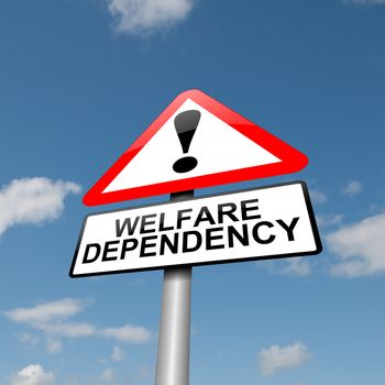 Illustration depicting a road traffic sign with a Welfare dependence concept. Blue sky background.