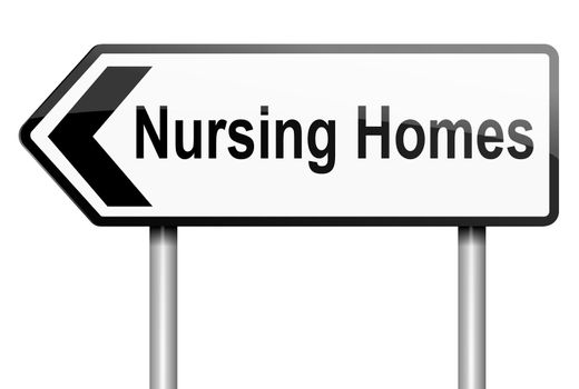 Illustration depicting a road traffic sign with a nursing home concept. White background.