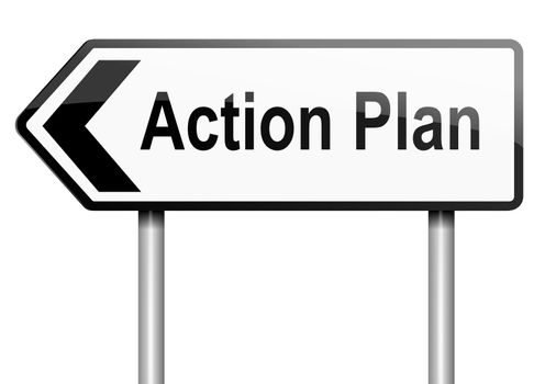 Illustration depicting a road traffic sign with an action plan concept. White background.