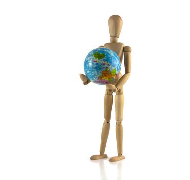 wooden puppet with the world in his hands