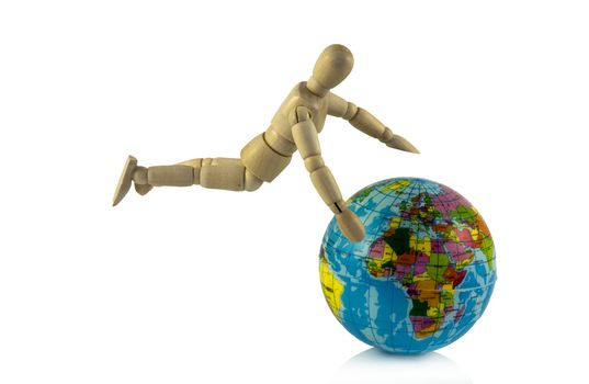 wooden puppet fly around the world