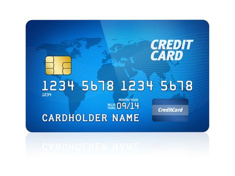 High detail illustration of a plastic credit card. Isolated on white. Map from: http://www.lib.utexas.edu/maps/world.html