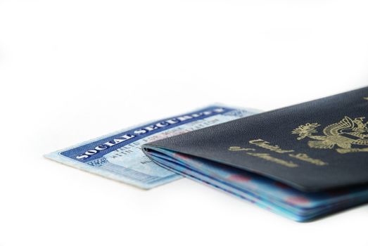 stock pictures of a social security card and a passport