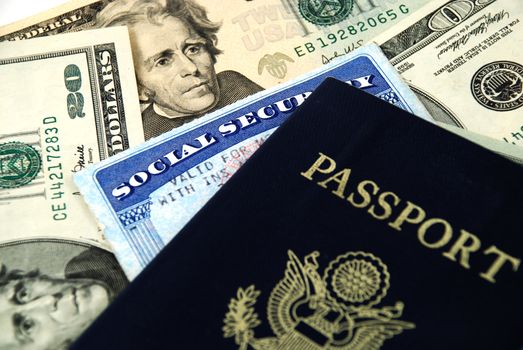 social security card, a passport and several dollar notes