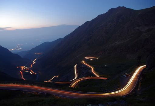 mountain road in night, Romanian Carpathians, Transfagarasan 