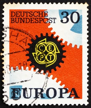 GERMANY - CIRCA 1967: a stamp printed in the Germany shows Cogwheels, Europe, circa 1967