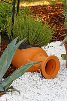 Clay jar and agave, detail from garden