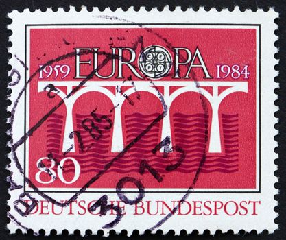 GERMANY - CIRCA 1984: a stamp printed in the Germany shows Bridge over Water, Europe, circa 1984