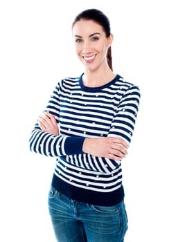 Beautiful lady in casuals posing with crossed arms