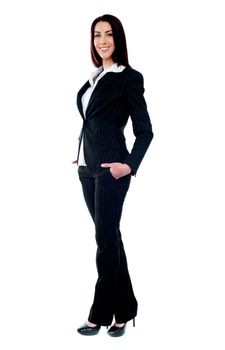 Full length of beautiful stylish businesswoman isolated