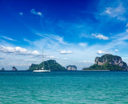 Tropical sea with yacht and islands. Thailand