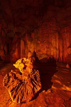 Stalagmite rock formations in cave. Chiang Dao, Thailand