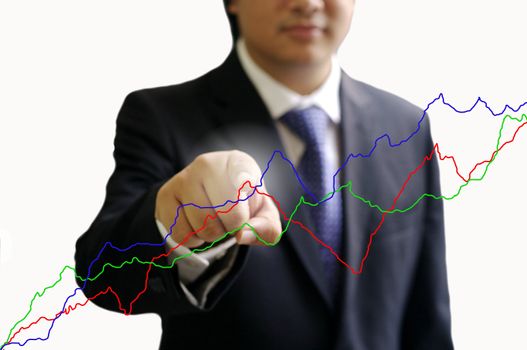 Businessman point the graph on virtual board