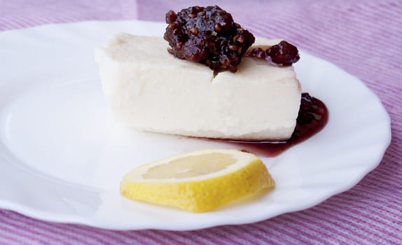 Dairy dessert with sweet fruit jam