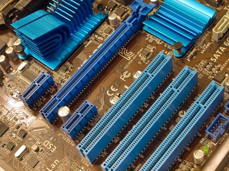 PCI slots on motherboard closeup