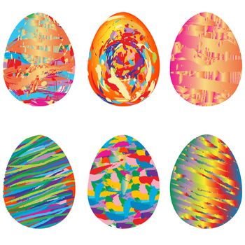 Easter set of 6 painted eggs isolated on white