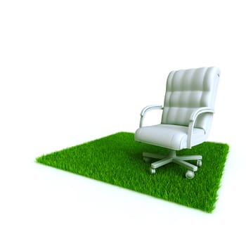 armchair on a lawn from a green bright grass on a white background