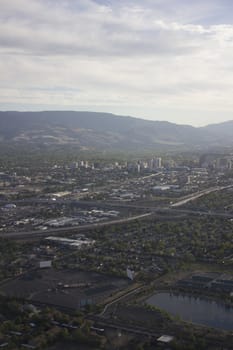 an aerial of reno at dusk in Spring.
