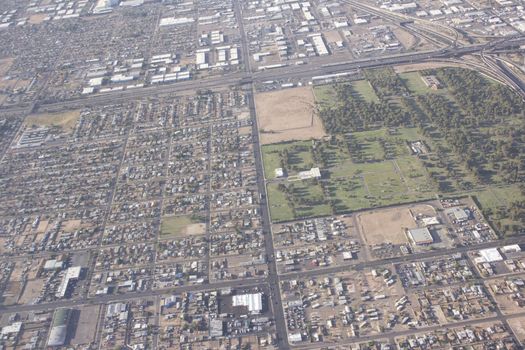 Aerial of the grid in a dense urban setting