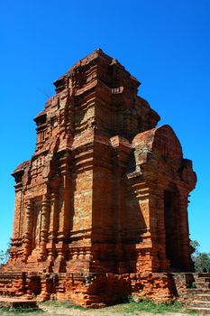 Famous historic ruins against blue sky in Vietnam