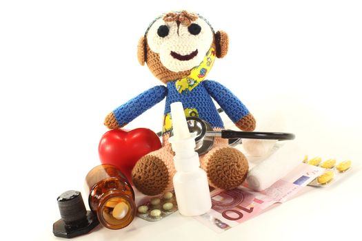 Pediatrician - with crochet monkey, money, medicine, pharmacy bottle and stethoscope