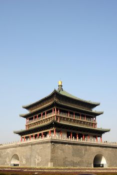 Landmark of the famous historic Bell Tower in Xian China