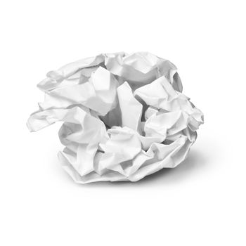 A crumpled sheet of paper on a white background