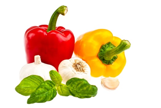 Pepper, garlic shot in the studio on a white background.