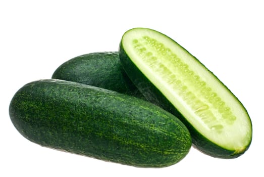 Cucumbers shot in the studio on a white background.