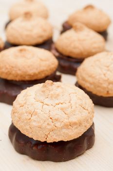 Homemade Coconut Cookies With Chocolate on Wooden Table