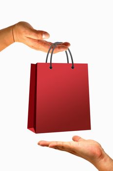 Shopping bag in hand isolated on white background
