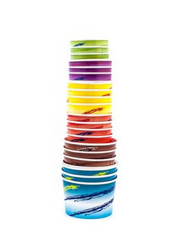 Colorfull icecream paper cup piled on white background