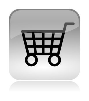 Shopping cart white, transparent and glossy web interface icon with reflection