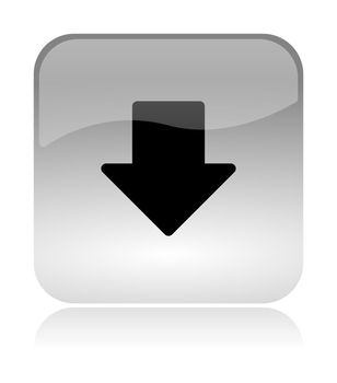 Down arrow bottom, white, transparent and glossy web interface icon with reflection