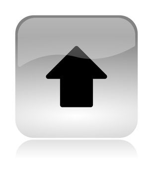 Up arrow top, white, transparent and glossy web interface icon with reflection