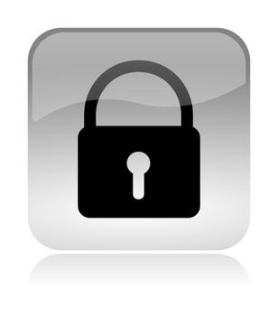 Lock security padlock white, transparent and glossy web interface icon with reflection