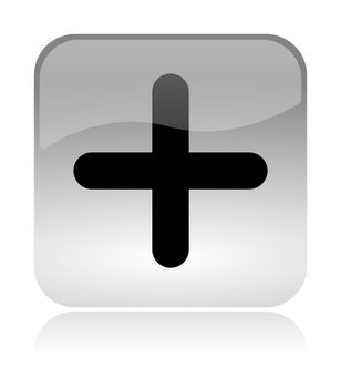 Plus, add, white, transparent and glossy web interface icon with reflection