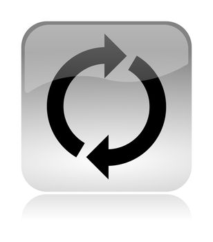 Recycling, reload, white, transparent and glossy web interface icon with reflection