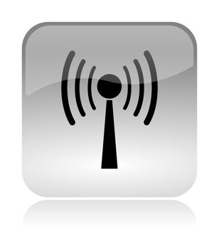 Wifi, wireless, white, transparent and glossy web interface icon with reflection