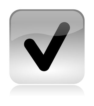 Check, approved, white, transparent and glossy web interface icon with reflection