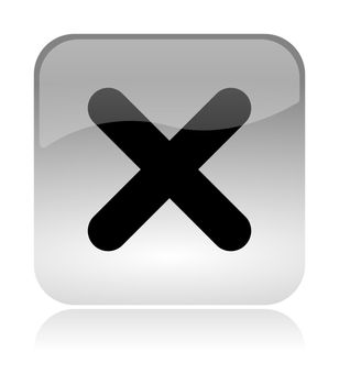 Cross, uncheck, white, transparent and glossy web interface icon with reflection