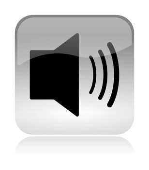 audio speaker white, transparent and glossy web interface icon with reflection