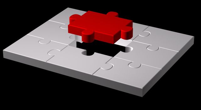 Illustration of color puzzle pieces isolated on black background