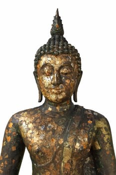 Half buddha statue with white background