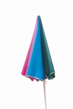 Closed multi-colored umbrella isolated on white