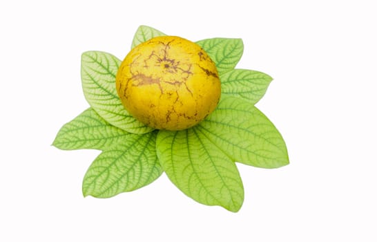 Orange on leaves isolated with white background