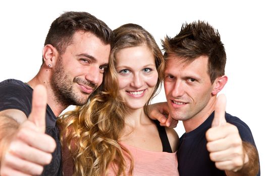 Happy group of friends isolated over white