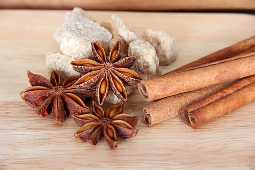 Image of still life with anise, sugar and cinnamon